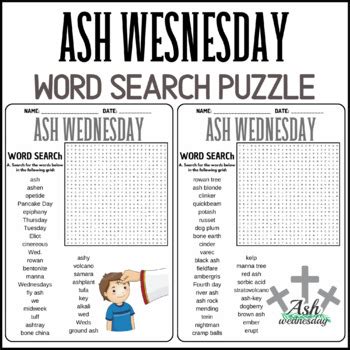 ash wednesday word search puzzle worksheets activities tpt
