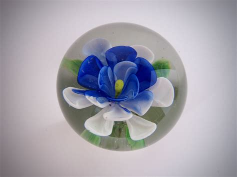 Vintage Hand Blown Bubble Glass Paperweight With Blue And Etsy