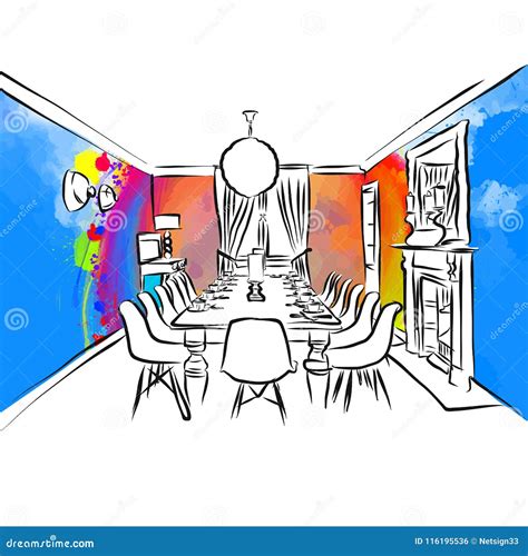concept colore de dessin de salle  manger illustration de vecteur