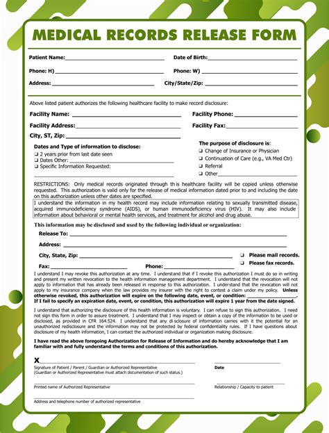 printable medical release form template newfreeprintable net vrogue