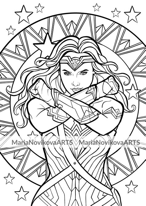 coloring pages  adults  woman  gal gadot etsy