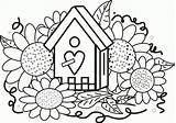 Coloring Birdhouse Pages Bird Flower Sunflower Printable Kids Clipart Sheets Flowers Clip Kid Popular Sunflowers Cartoon Comments Coloringhome sketch template