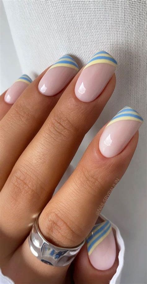 cute coloured french tip nail ideas duck egg blue  cream