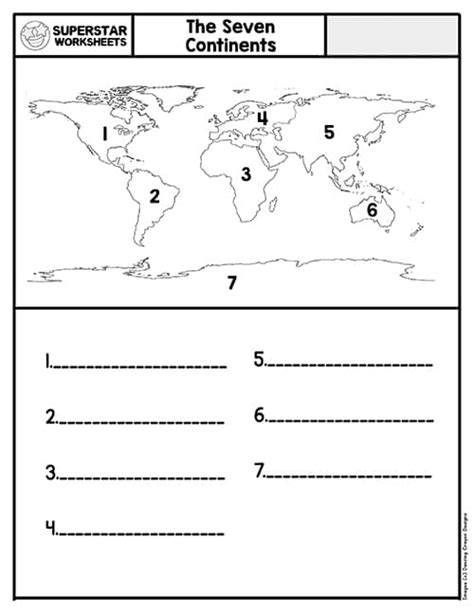 printable worksheets  continents  oceans