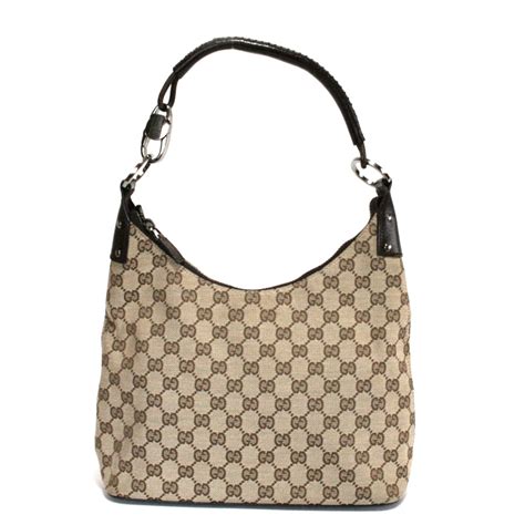 Auth Gucci Gg Pattern Shoulder Bag Gg Canvas X Leather 115003 35432
