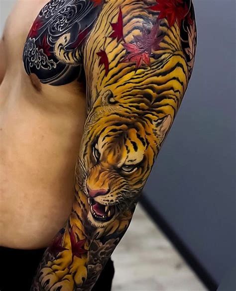 Vibrant Japanese Tiger Sleeve By Kenji Shigehara Yktattoo