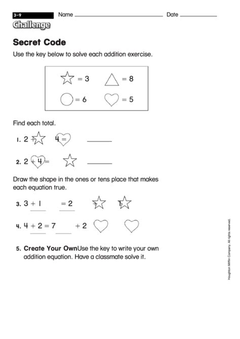 secret code math worksheet with answers printable pdf