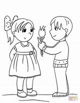 Coloring Boy Girl Flower Gives Pages Drawing Printable People Paper sketch template