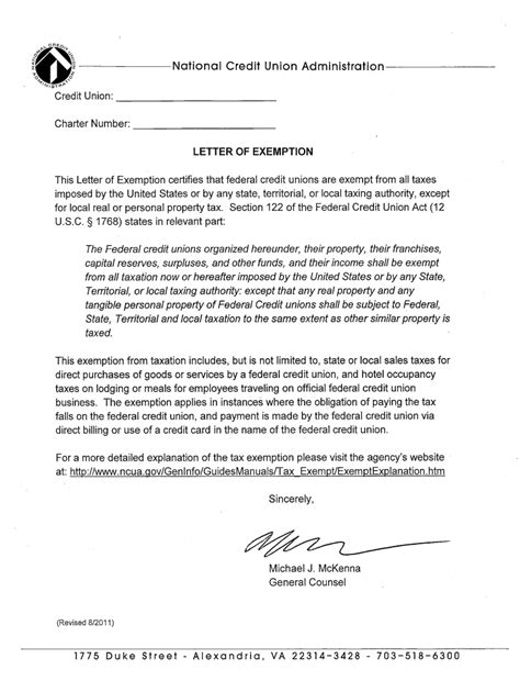 ncua tax exempt letter fill  printable fillable blank
