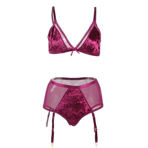 v neck women lingerie set velvet patchwork mesh women sexy underwear