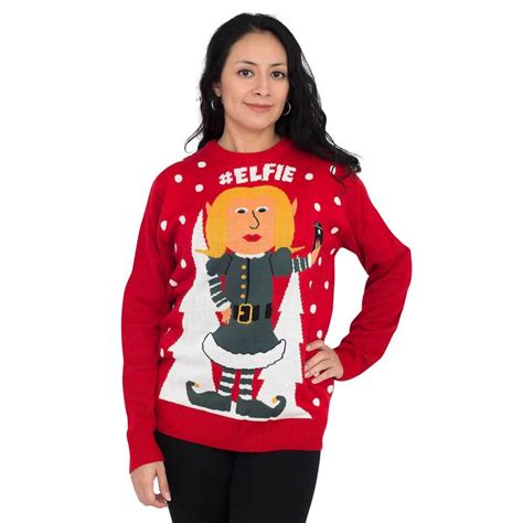 womens elfie hashtag ugly christmas sweater