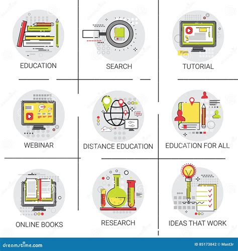 knowledge elearning education  icon set search research business