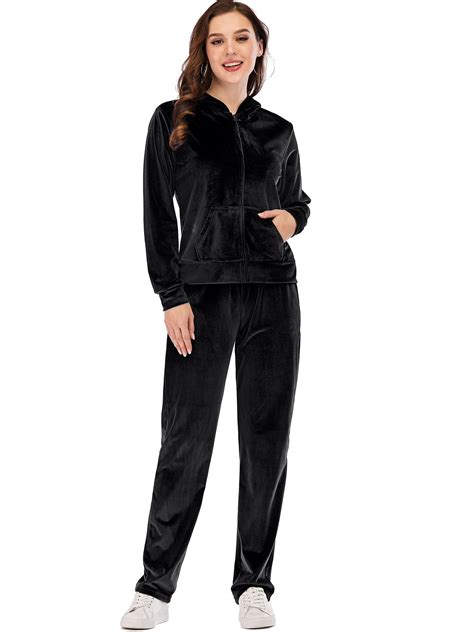 sayfut womens  piece solid velour tracksuit long sleeve hoodies