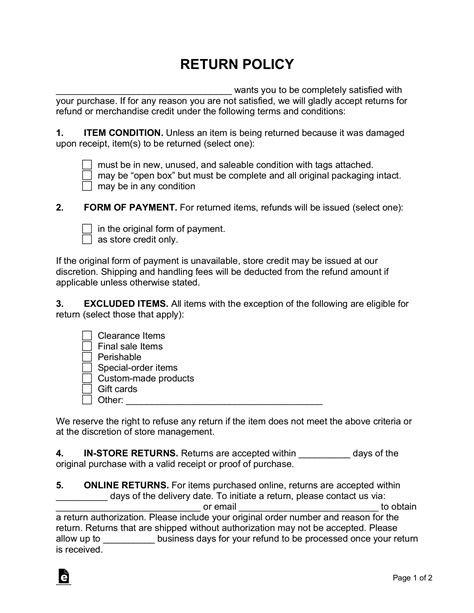 return policy template  word eforms