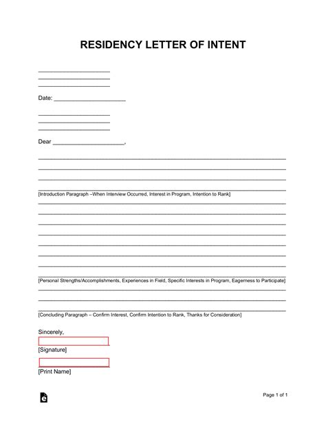 residency letter  intent template  word eforms