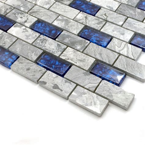 Stone And Glass Wall Mosaic 1x2 Subway Tile Royal Blue