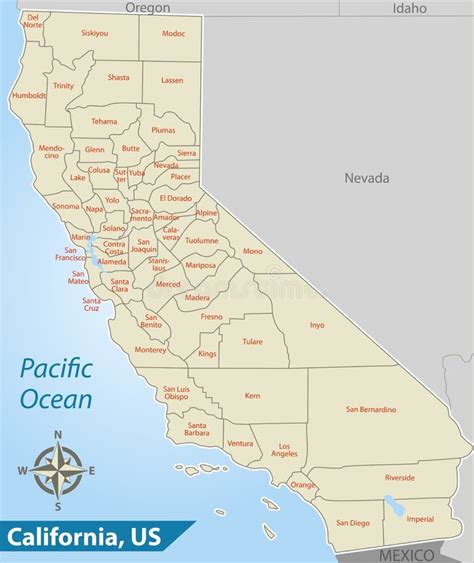 mapa del estado de california en ee uu ilustración del vector