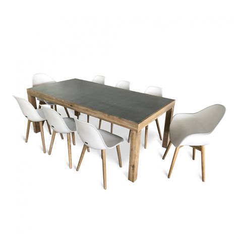 table de jardin en acacia massif  plateau effet beton  cm sumba  fauteuils