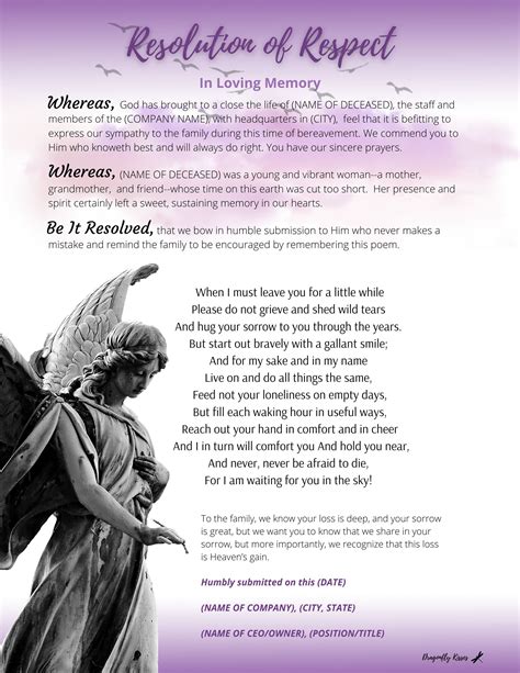 angel funeral resolution letter   etsy