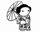Gueixa Geisha Colorear Colorare Chuva Sombrilla Ombrello Guarda Japon Disegni Acolore sketch template