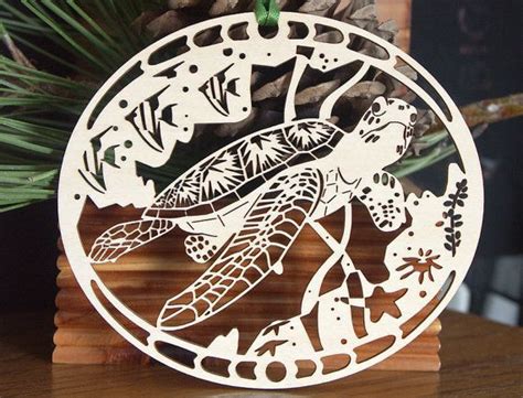 wood sea turtle ornament woodcut turtle decoration wooden sea turtle