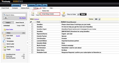 sanebox godaddy    find  email server settings
