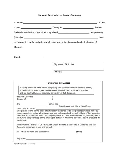 printable revocation  power  attorney form  printable