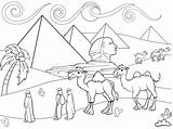 Coloring Egypt Pyramids Vector Landscape Children Line sketch template