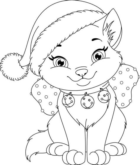 cartoon cat wearing  christmas hat  scarf  bells   neck