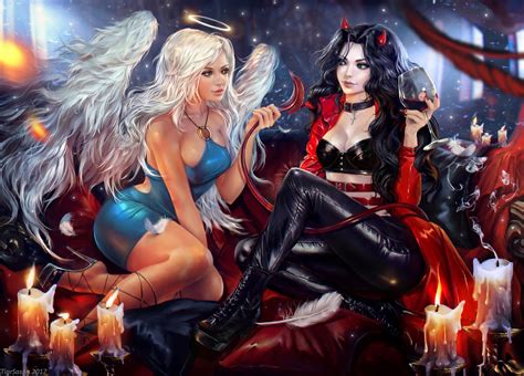 artstation angel and succubus alexandra cvetkova