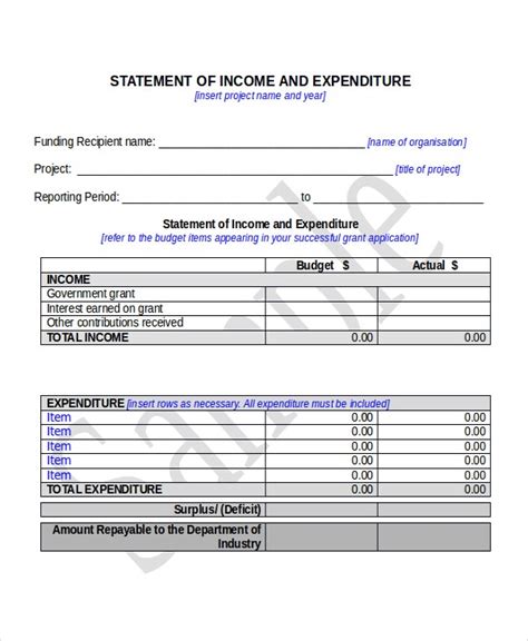 income expenditure statement template mfacourseswebfccom
