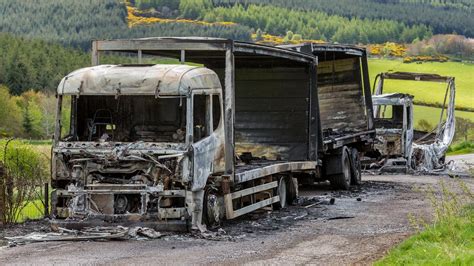 burned out car linked to stolen aberdeen lorries bbc news