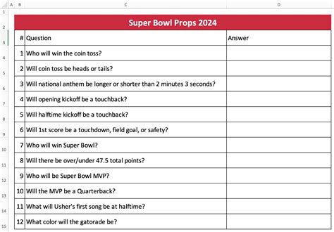 super bowl prop bet list printable