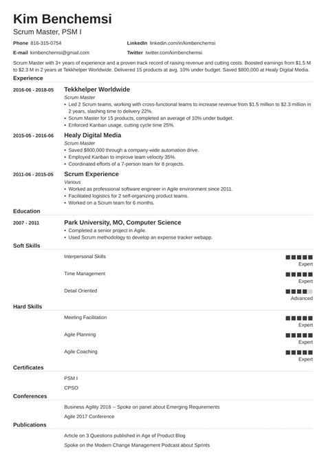 scrum master resume samples template guide