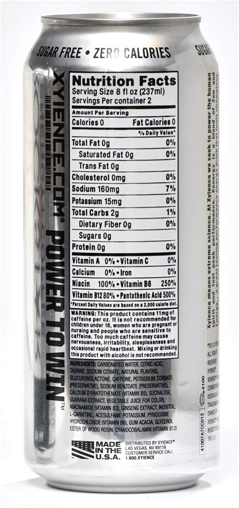 energy drinks nutrition labels