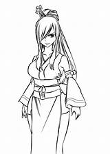 Erza Kimono Lineart Tail Fairy Deviantart Anime Coloring Drawing Pages Scarlet Natsu Draw Tattoo Fairies sketch template