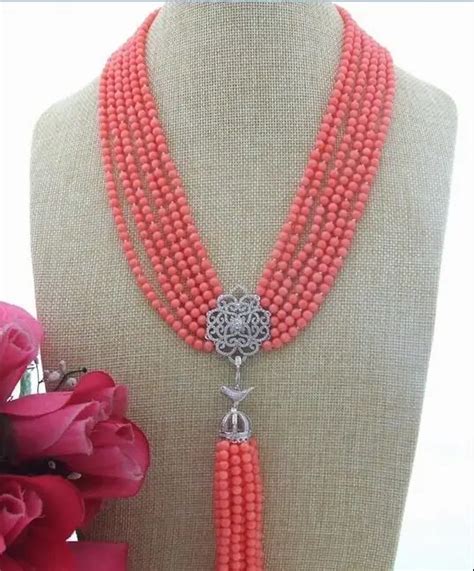 beautiful  strds mm pink coral necklace pendant  pendants  jewelry accessories