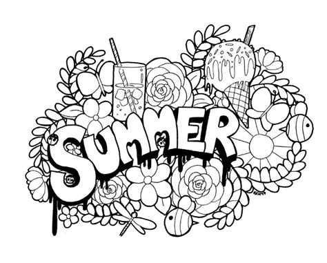 summer doodle colouring  art downloadable  keh arts  deviantart