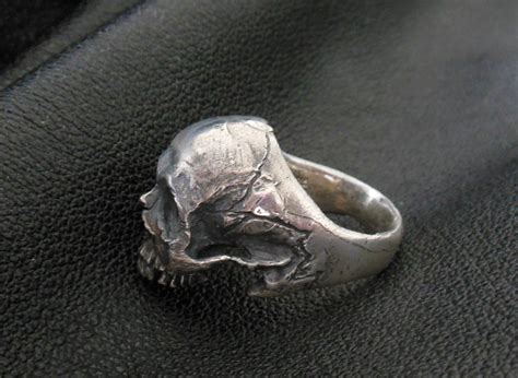 skull ring   fire sterling silver mens ring skull ring rock