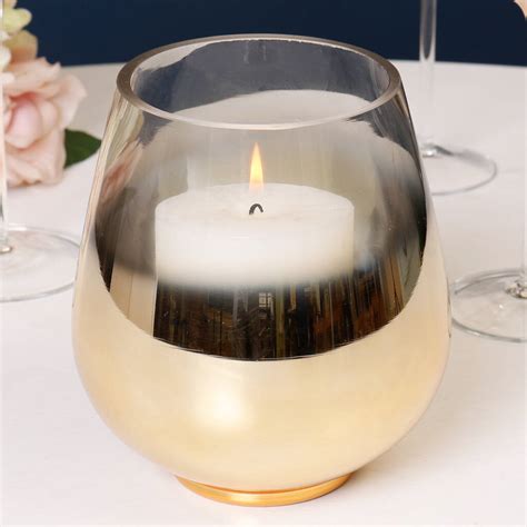 Frosted Gold Glass Hurricane Candle Holder By Dibor