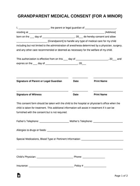 grandparent medical consent   minor child es  template