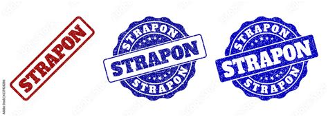 strapon scratched stamp seals in red and blue colors vector strapon