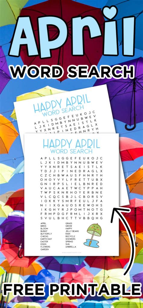 printable april word search  kids   happy