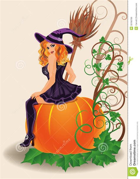 Happy Halloween Sexy Witch And Pumpkin Royalty Free Stock
