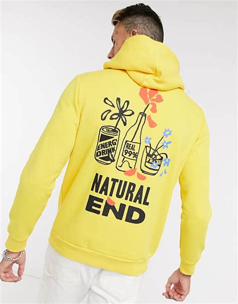 bershka hoodie  chest  print  yellow asos