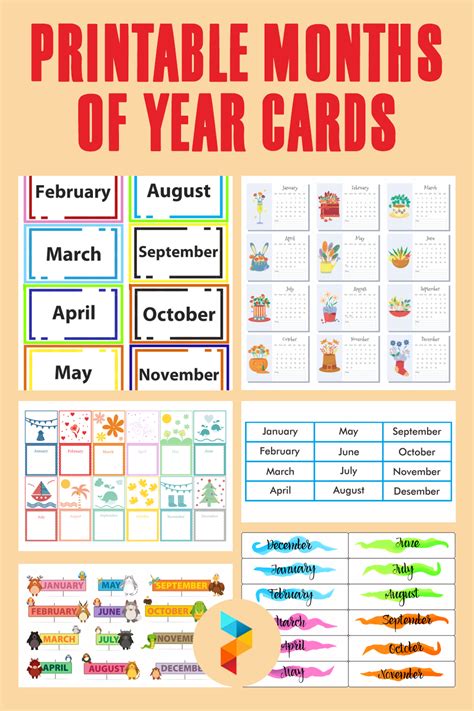 printable months  year cards     printablee