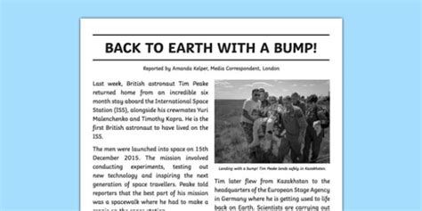 earth newspaper report writing sample
