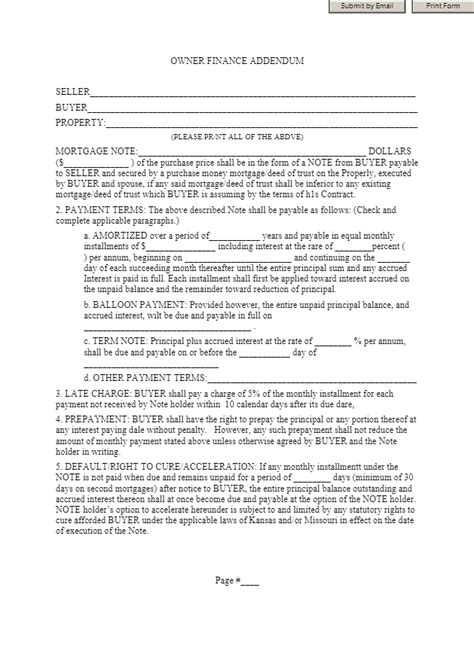 owner financing contract template   sample