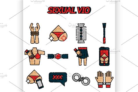Sexual Vio Flat Icons Set Pre Designed Illustrator Graphics