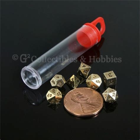 micro metal mini 7pc gold rpg dice set dandd game miniature tiny d20 d12 chessex miniature toys